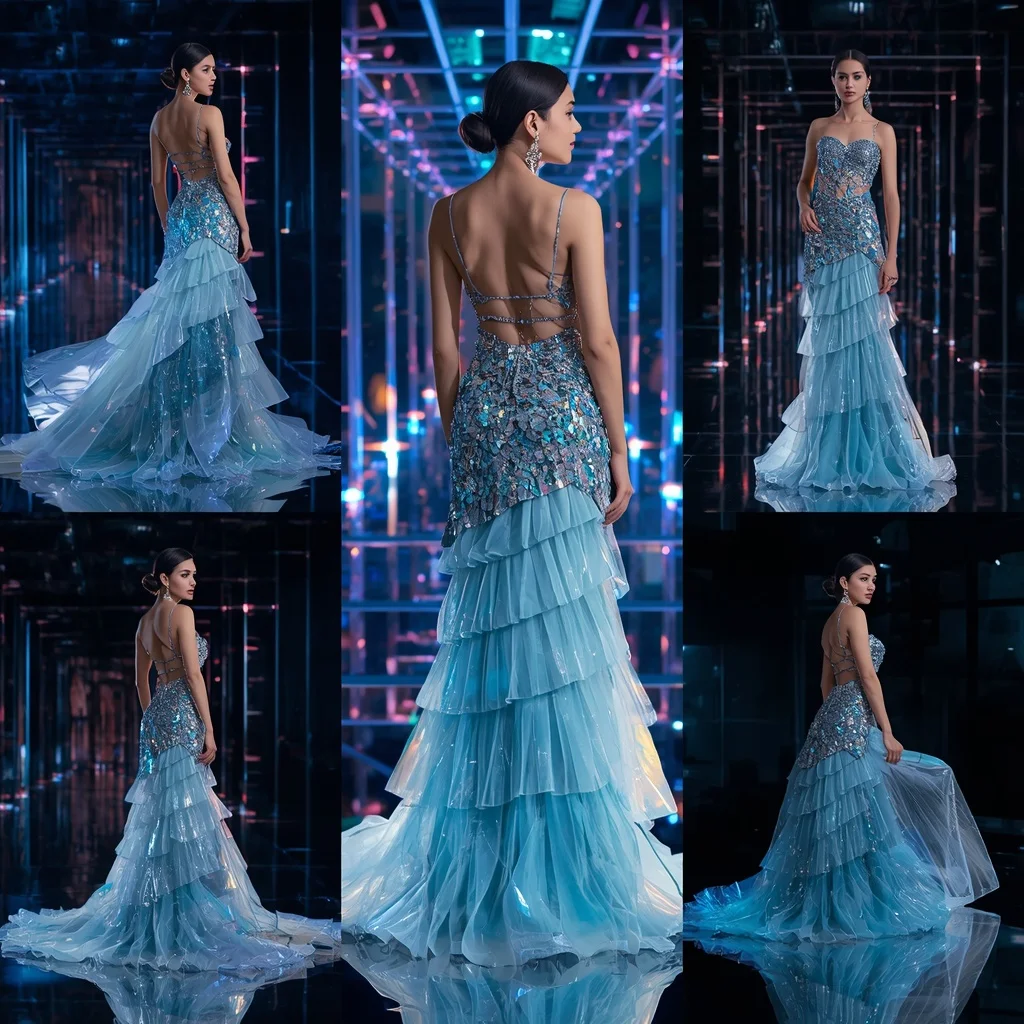 Arctic Crystal Festival Saree with RGB Mirror Infinity Crystal Palace | Image To Prompt - Girl Prompt
