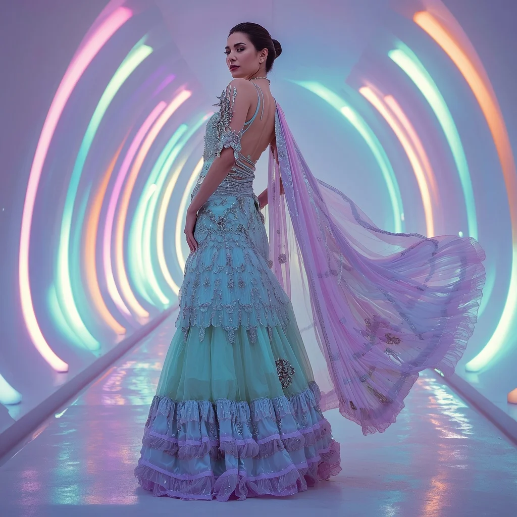 Aurora Fantasy Saree with Prism Light Architecture | Midjourney Prompt List - Girl Prompt