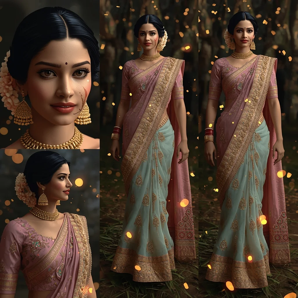 Best Viral AI Image Prompt Indian Girl Pastel Saree 3D Firefly Forest Night | Prompt For Gemini Ai Girl In Kurti - Girl Prompt