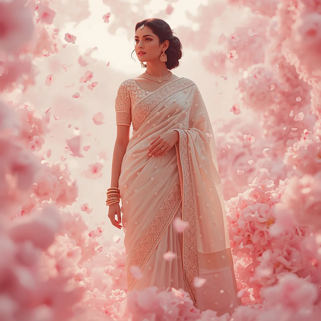 Best Viral AI Prompt Indian Beauty Pastel Saree 3D Cherry Blossom Storm | Chatgpt Photo Editing Prompts Trending Instagram - Girl Prompt