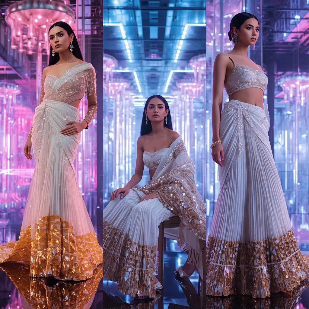 Celestial Glow Saree with Floating LED Palace | Saree Reel Ai Prompt - Girl Prompt