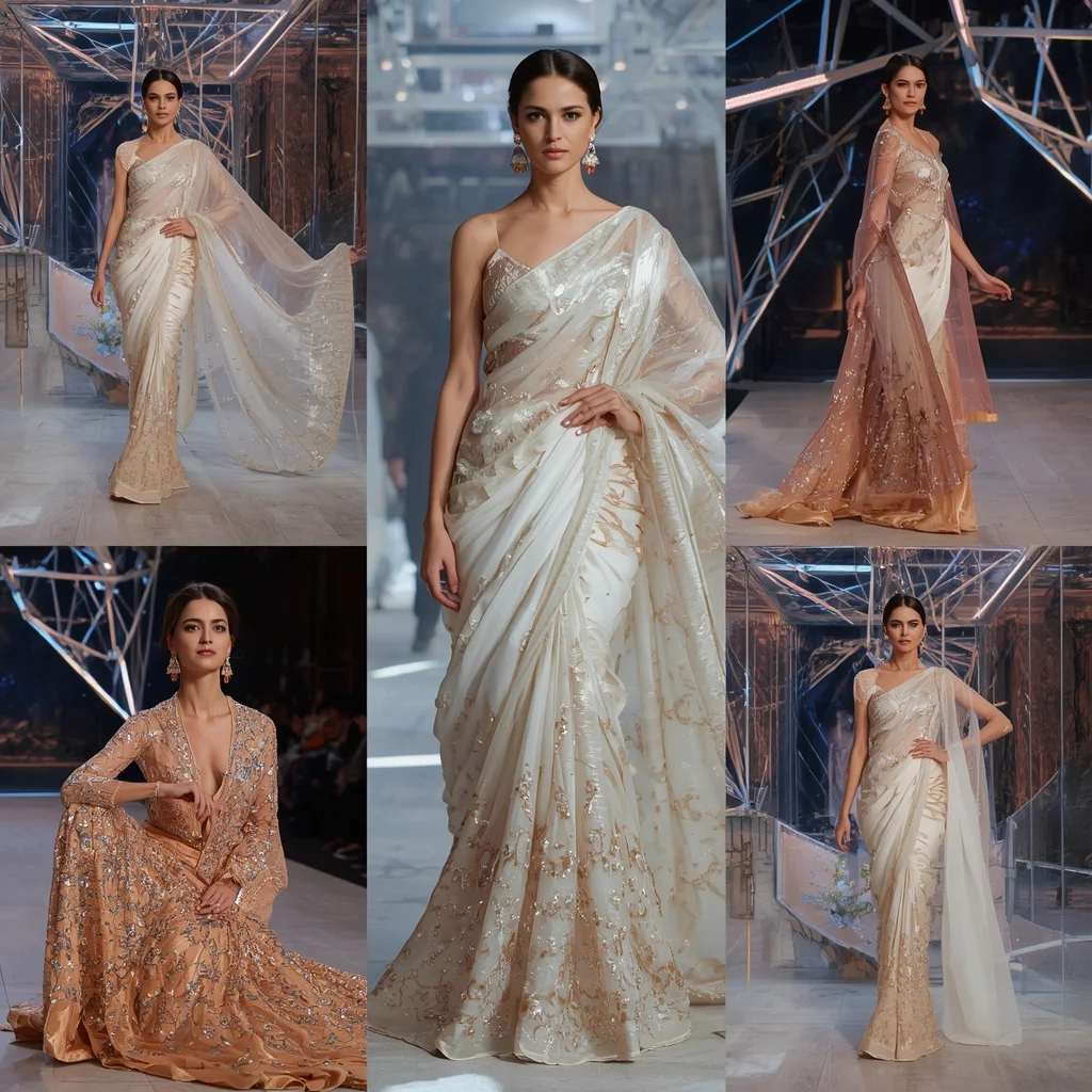 Celestial Royale Saree with Floating Prism Infinity Crystal Observatory | Saree Aesthetic Ai Prompt For Pinterest - Girl Prompt
