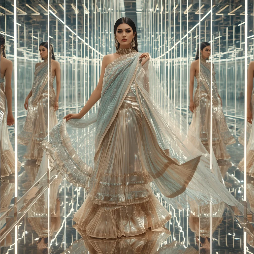 Champagne Ice Mirage Saree with Infinity Reflection Tunnel | Command Prompt - Girl Prompt