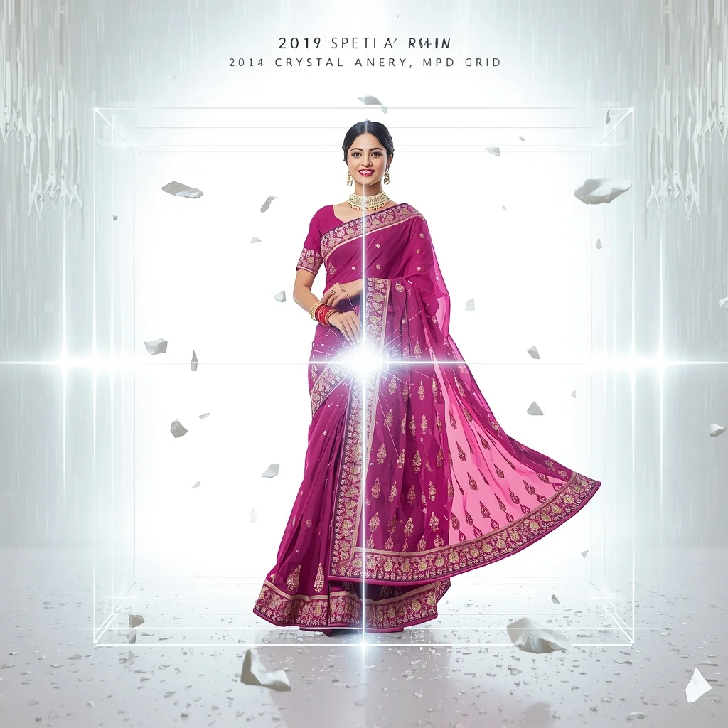 Crystal Rain Magnetic Energy Grid Pure White Festive Saree Splendor | Modern Saree Ai Prompt - Girl Prompt