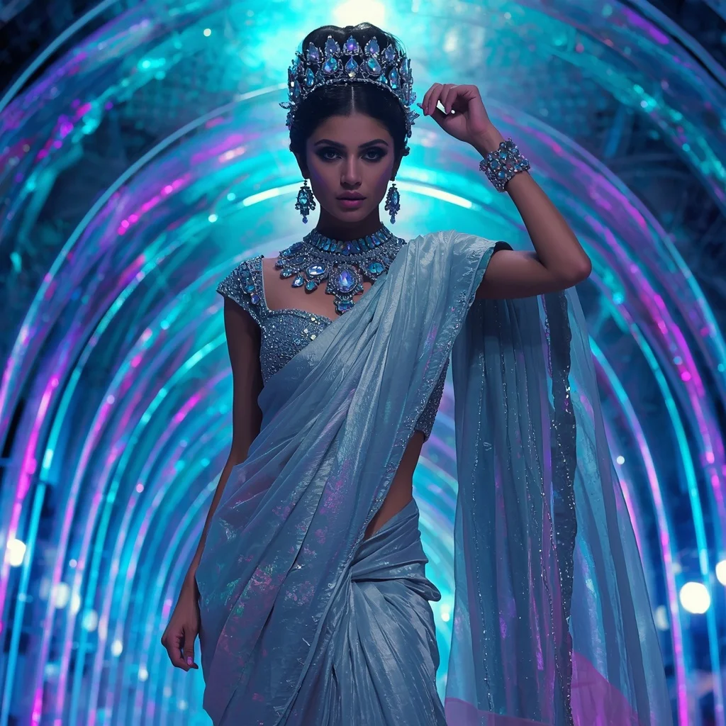 Crystal Storm Queen Saree with Infinity Ribbon Crystal Cathedral | Copy Paste Ai Prompts - Girl Prompt