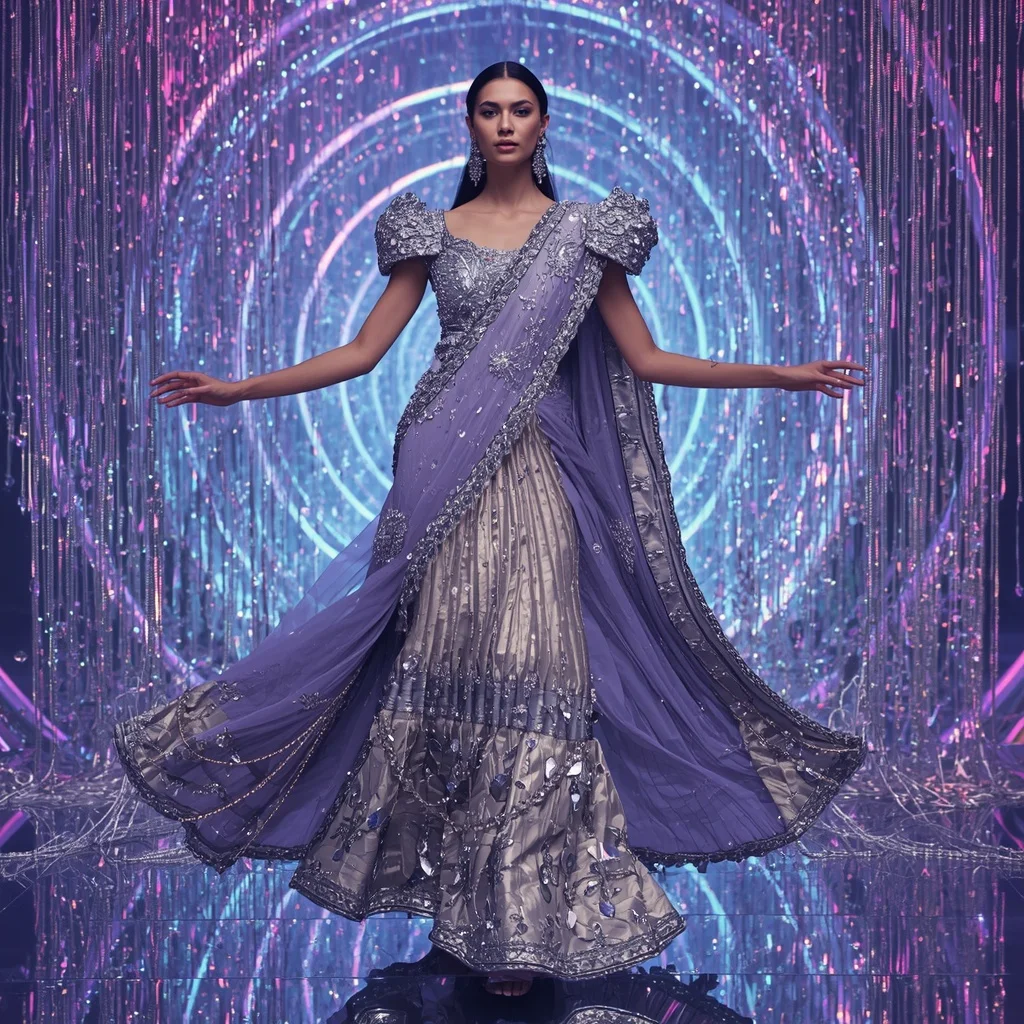 Diamond Prism Mirror Saree with Holographic Spiral Infinity Fortress | Attitude Ai Prompt - Girl Prompt