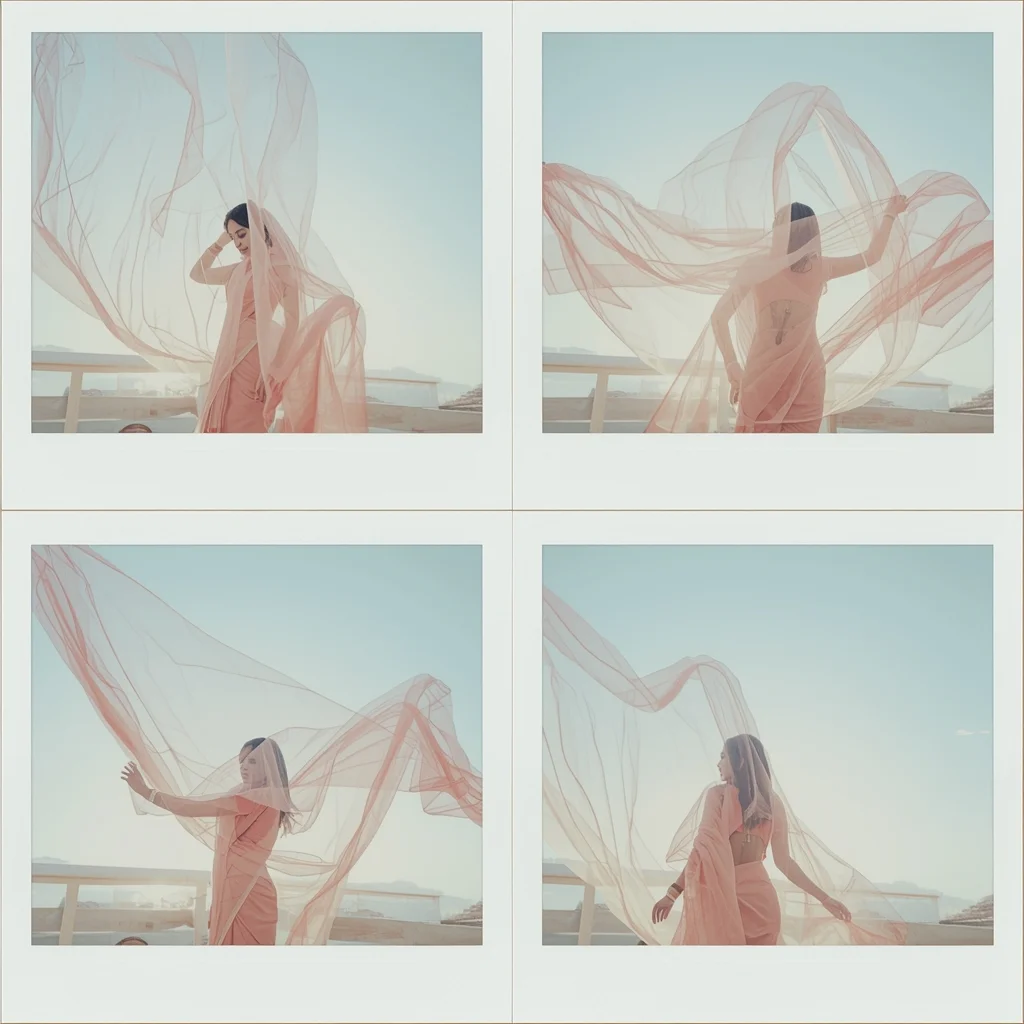 Dream Loop Cosmic Silk Polaroid Ethereal Heavenly Festive Saree Flow | Prompt For Gemini Ai Girl Style Trending Indian - Girl Prompt