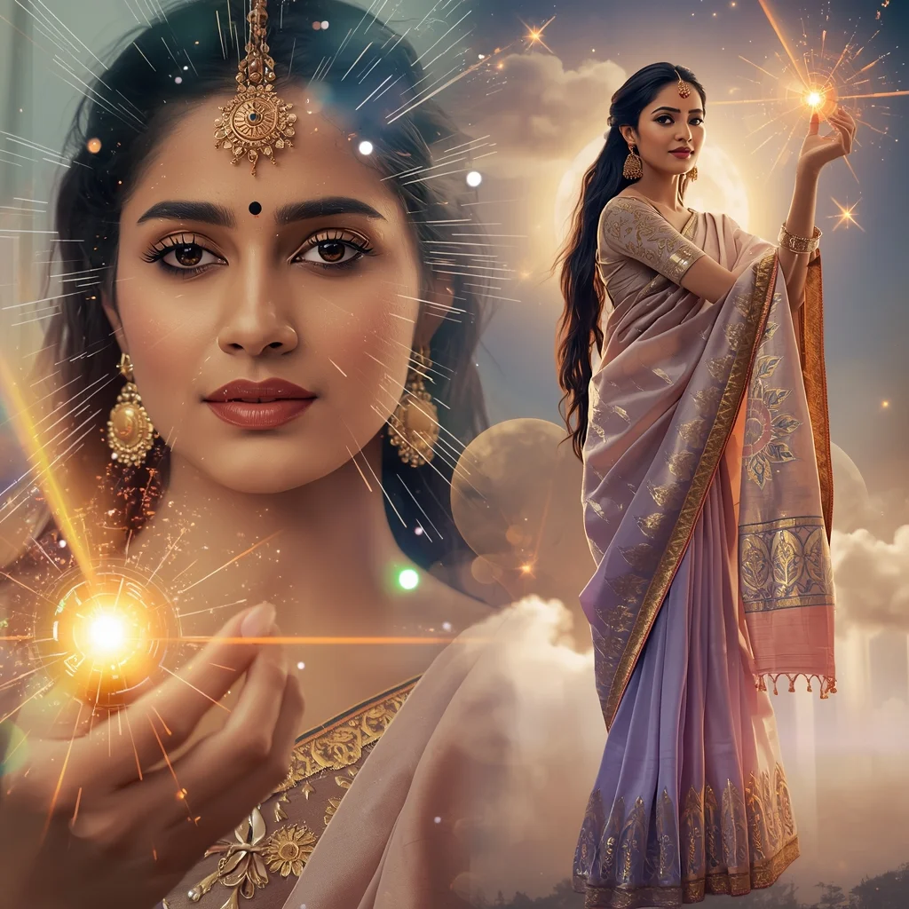 Festive Fancy Saree Celestial Clockwork Zodiac Engine Collage | Indian Bride Saree Ai Prompt - Girl Prompt