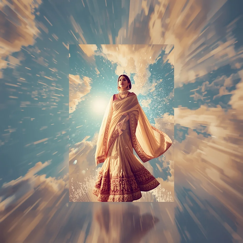 Festive Fancy Saree Ethereal Soundwave Prism Chamber Collage | Gemini Saree Prompt For Girl - Girl Prompt