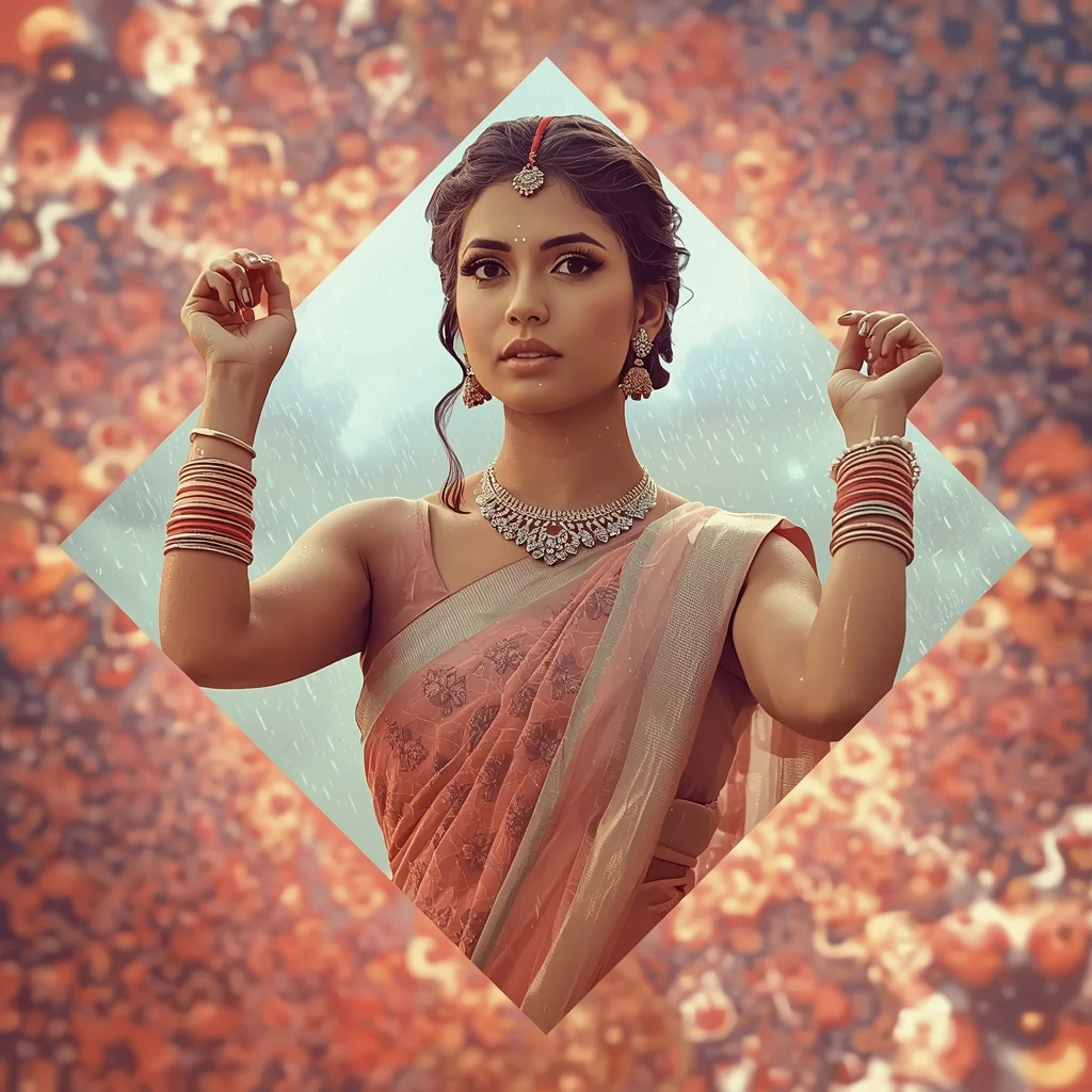 Festive Fancy Saree Fractal Diamond Resonance Web Collage | Saree Pose Ai Prompt - Girl Prompt