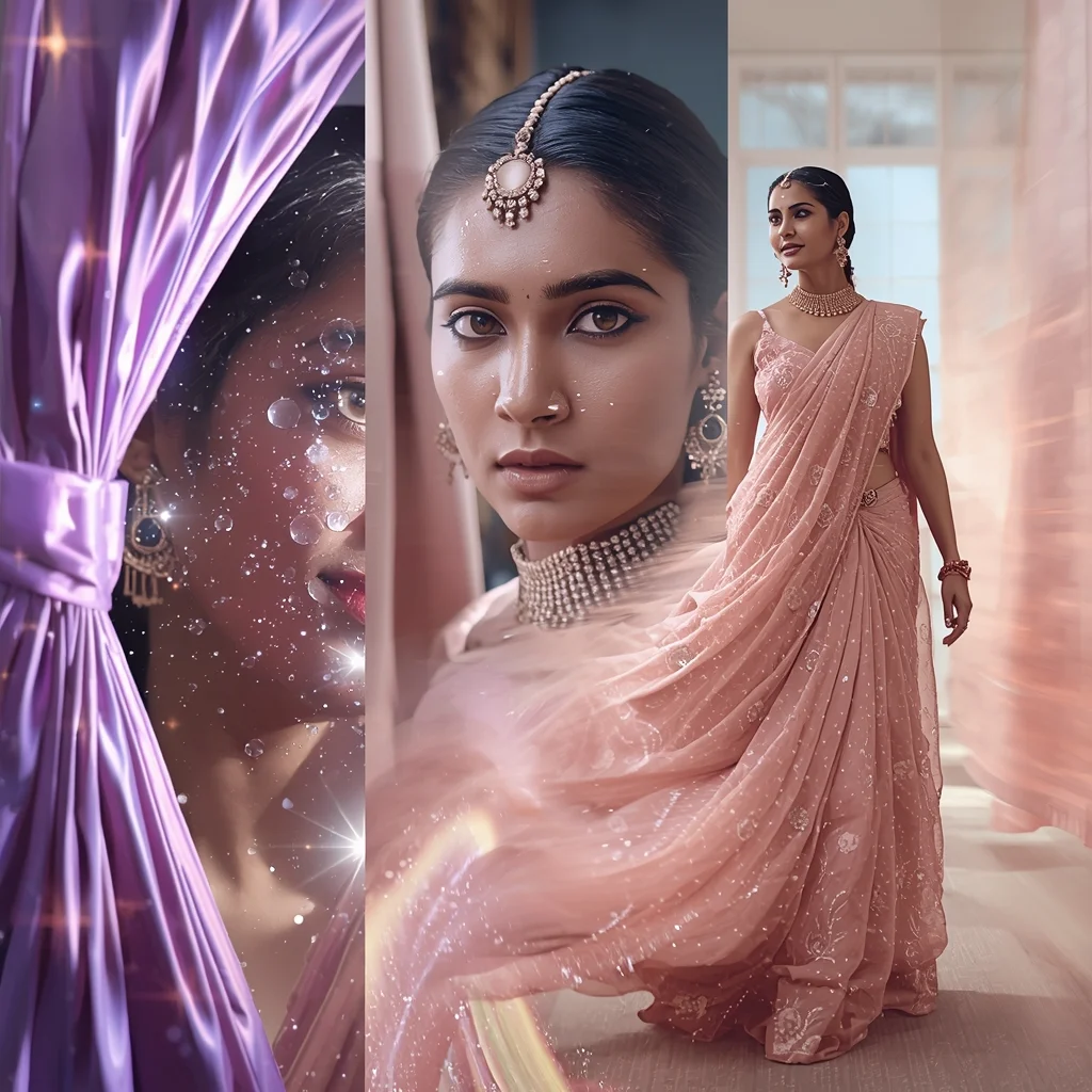 Festive Fancy Saree Quantum Entanglement Core Burst Collage | Gemini Saree Prompt For Girl - Girl Prompt