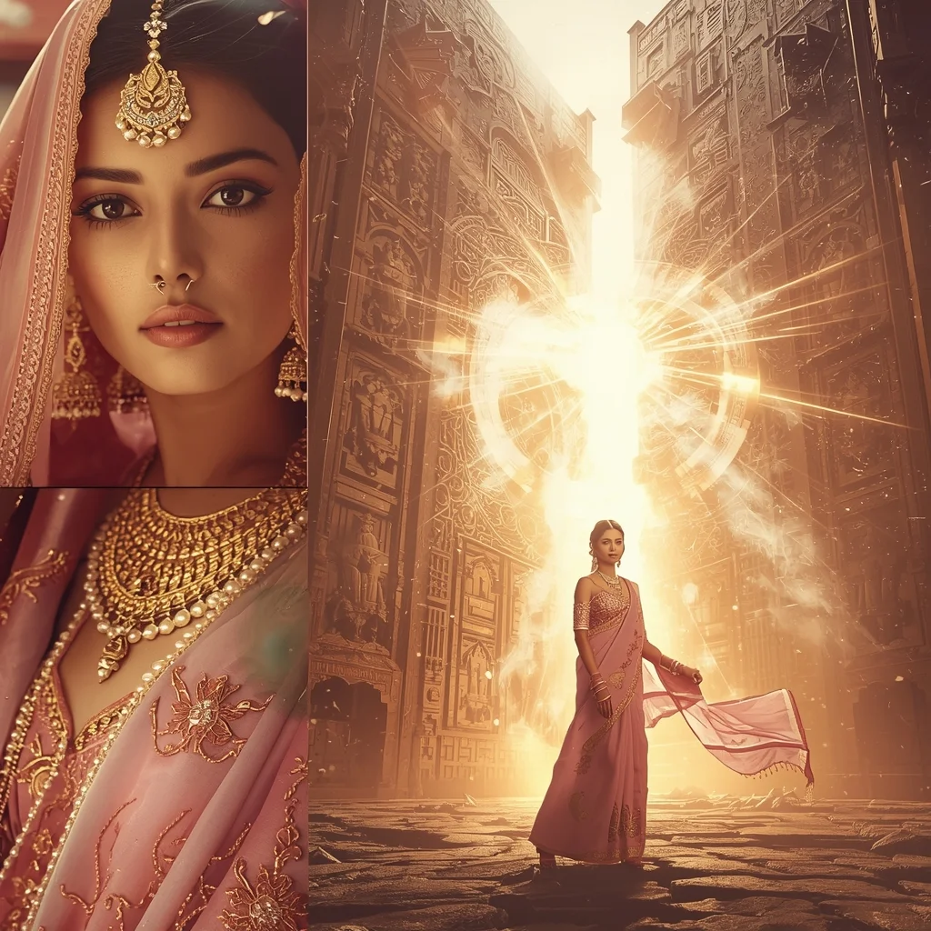 Festive Pastel Saree Cosmic Gate Awakening Collage | Portal Emergence Luxury Prompt | Gemini Ai Saree Prompt - Girl Prompt