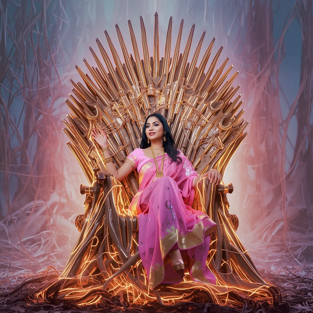 Festive Pastel Saree Cyber-Root Fiber-Optic Throne Collage Premium Cinematic | Prompt For Girl In Saree Pic In English - Girl Prompt
