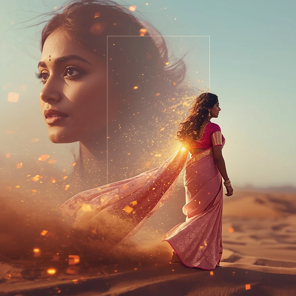 Festive Pastel Saree Digital Sandstorm Collage | Indian Girl Pixel Dispersion Aesthetic Cinematic Viral Prompt | Ai Gemini Prompt - Girl Prompt