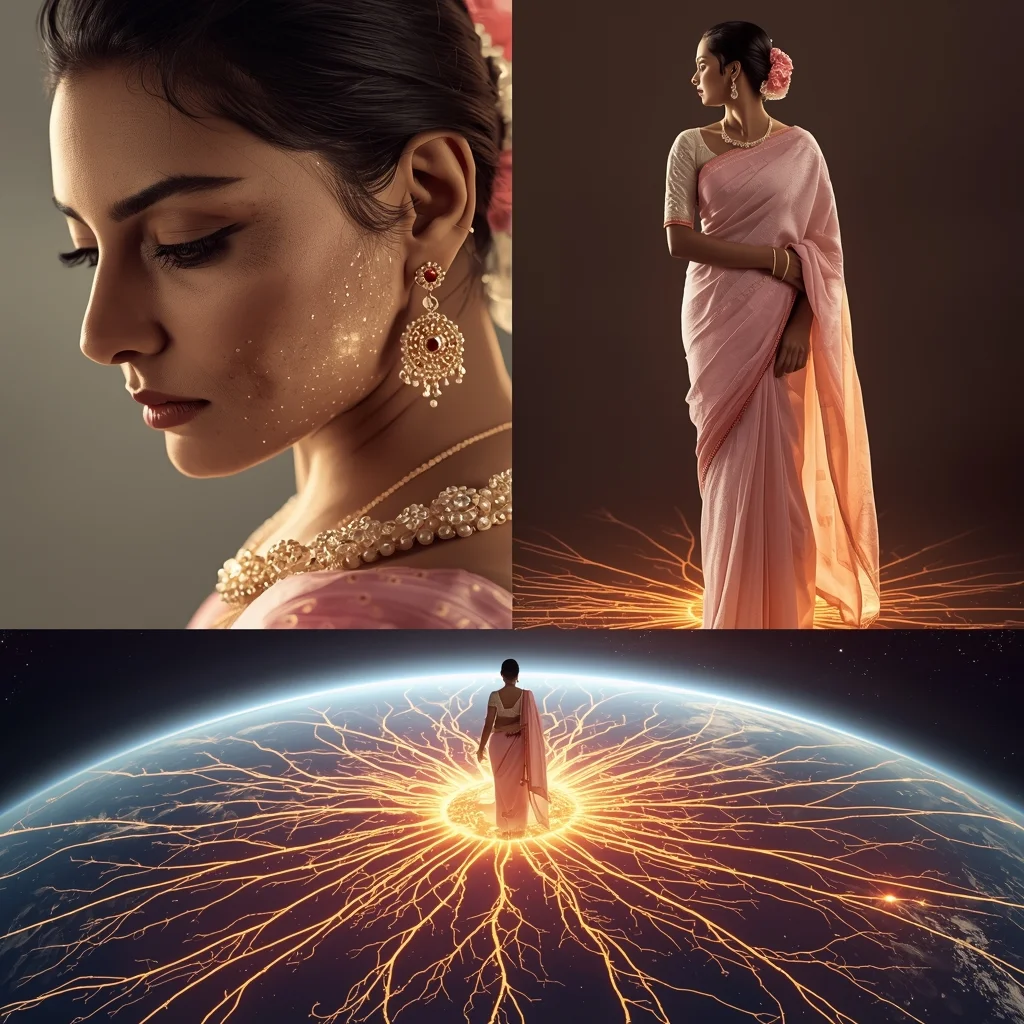 Festive Pastel Saree Energy Vein Earth Core Collage | Planetary Power Luxury Prompt | Bridal Saree Ai Prompt For Instagram Reel - Girl Prompt
