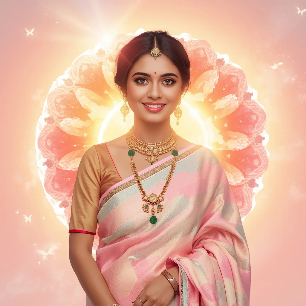 Festive Pastel Saree Glow Energy Bloom Radiant Sphere Collage Cinematic Aesthetic | Prompt Seen Saree Girl - Girl Prompt