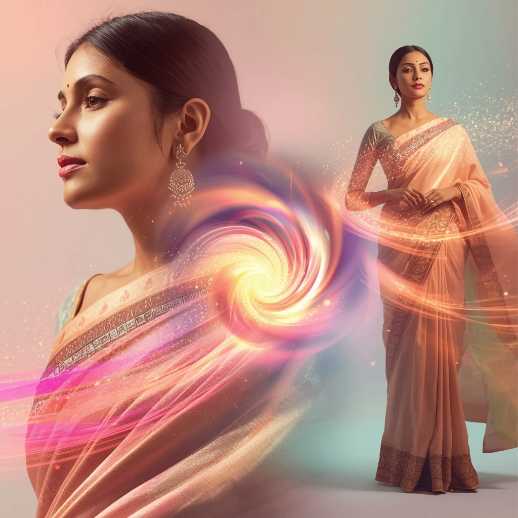 Festive Pastel Saree Hypnotic Mesmerizing Ripple Vortex Collage | Magnetic Core Prompt | Saree Girl Dp Ai Prompt Ultra Hd - Girl Prompt