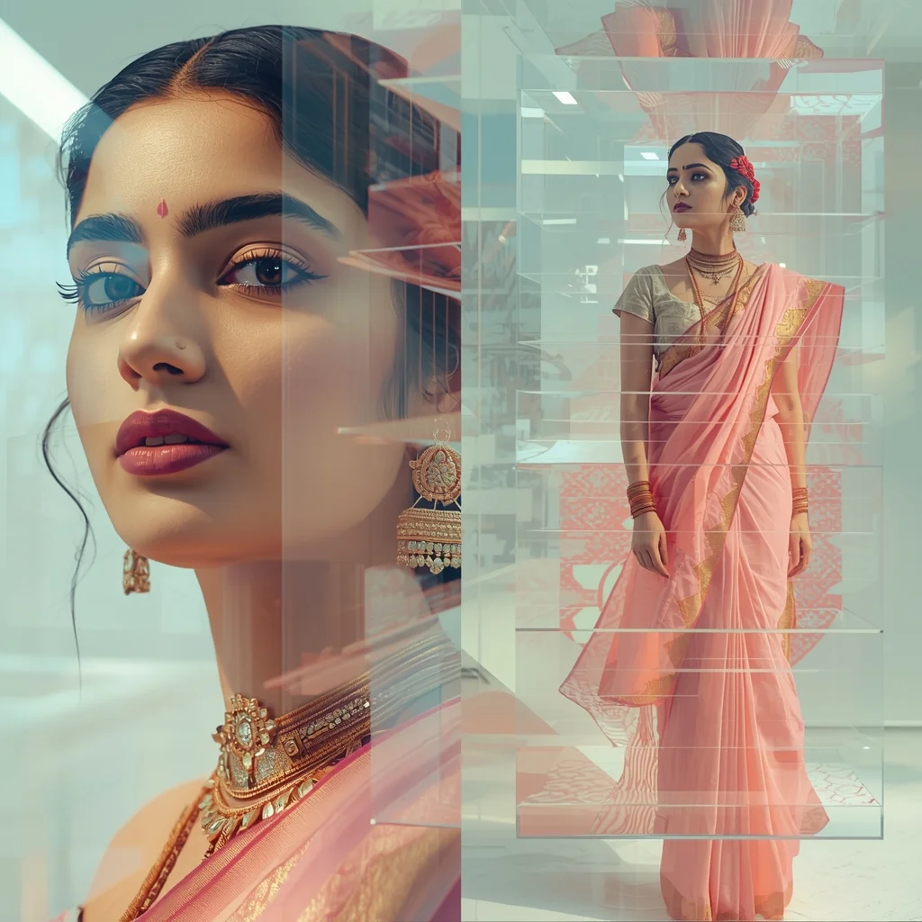 Festive Pastel Saree Infinite Layer Transparency Collage | All Depth Visible Luxury Prompt | Aesthetic Saree Ai Prompt - Girl Prompt