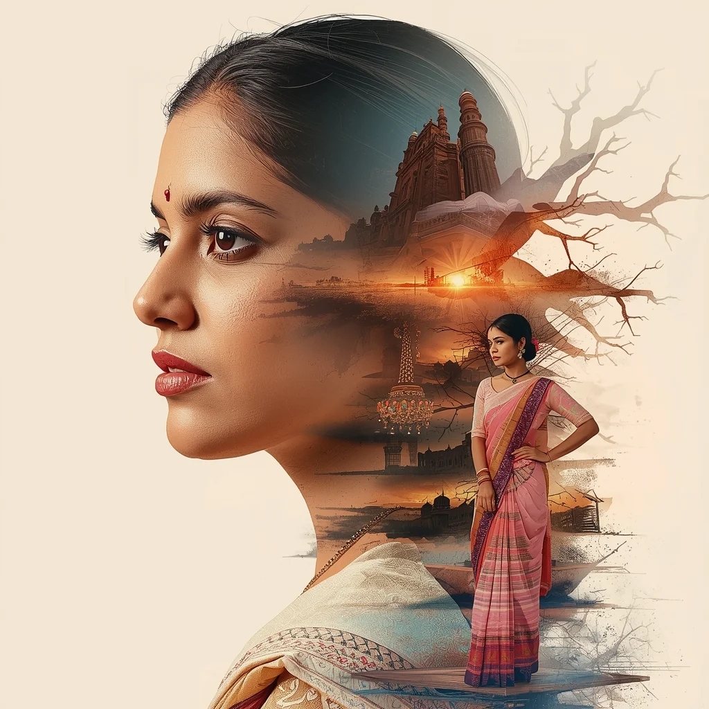 Festive Pastel Saree Infinite Possibility Collapse Collage | Choice Becomes Reality Luxury Prompt | Cinematic Saree Ai Prompt - Girl Prompt