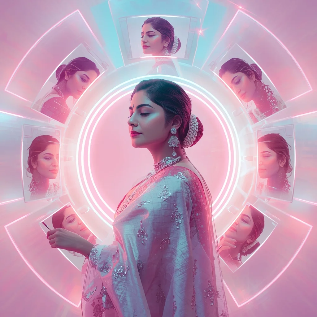 Festive Pastel Saree Neon Pulse Frame Radial Orbit Collage Modern Cinematic | Chatgpt Prompt Generator - Girl Prompt