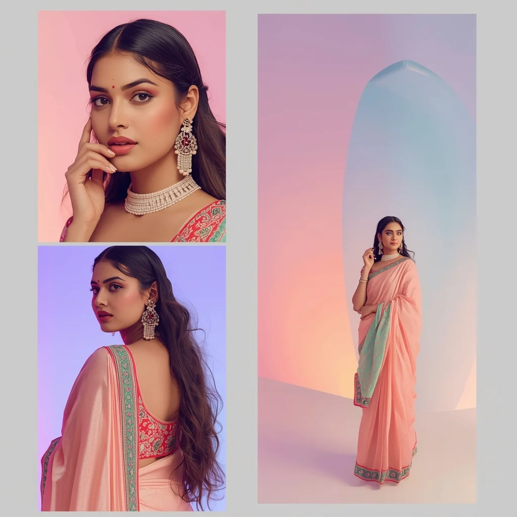Festive Pastel Saree Perceptual Infinity Collage | Endless Depth Premium Prompt | Saree Prompt Text To Image - Girl Prompt