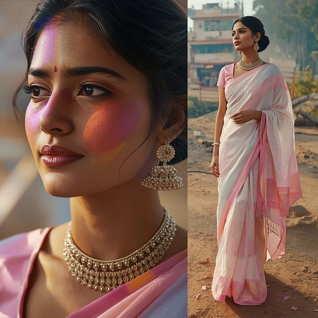 Festive Pastel Saree Reality Generated From Emotion Collage | Feeling Creates Form Luxury Prompt | Gemini Saree Prompt Photo - Girl Prompt
