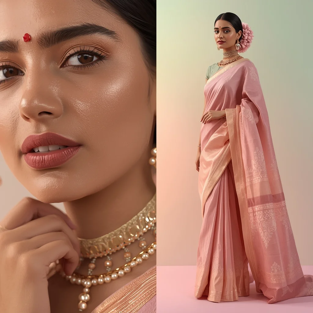 Festive Pastel Saree Responsive Perception Field Collage | Viewer-Adaptive Premium Prompt | Saree Photoshoot Prompt Ultra Realistic - Girl Prompt