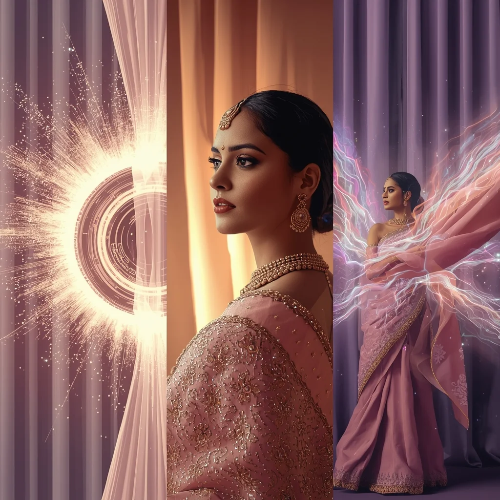 Festive Pastel Saree Royal Grand Magnetic Curtain Cosmic Burst Collage | Epic Dramatic Prompt | Saree Prompt Generator - Girl Prompt
