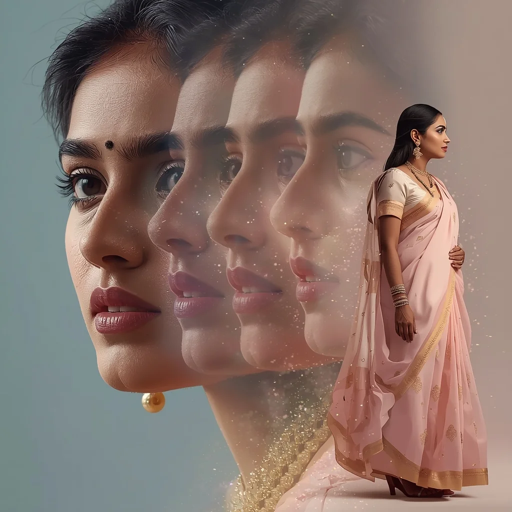 Festive Pastel Saree Self-Rewriting Identity Collage | Living Persona Luxury Prompt | Saree Prompt For Gemini Ai - Girl Prompt