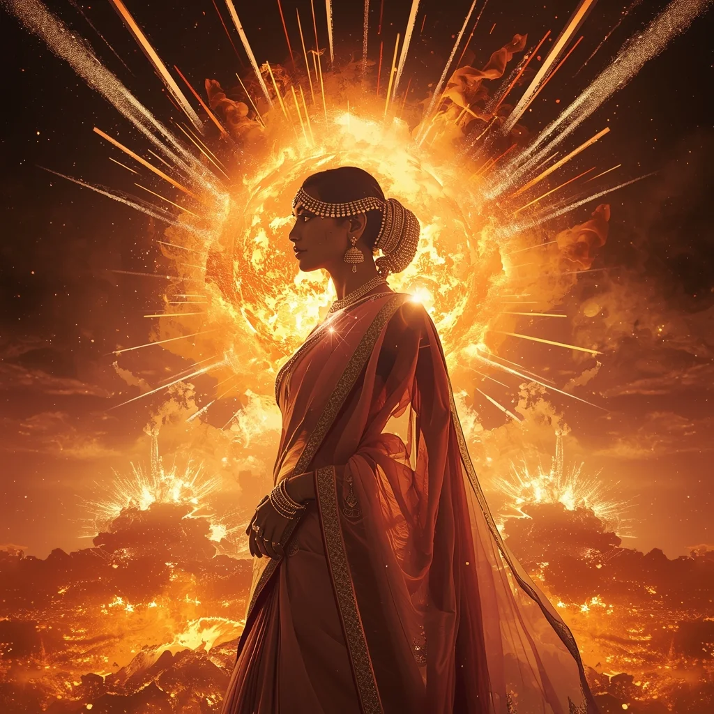 Festive Pastel Saree Solar Plasma Crown Supernova Eruption Collage | Stellar Divinity Empress Prompt | Saree Look Ai Prompt - Girl Prompt