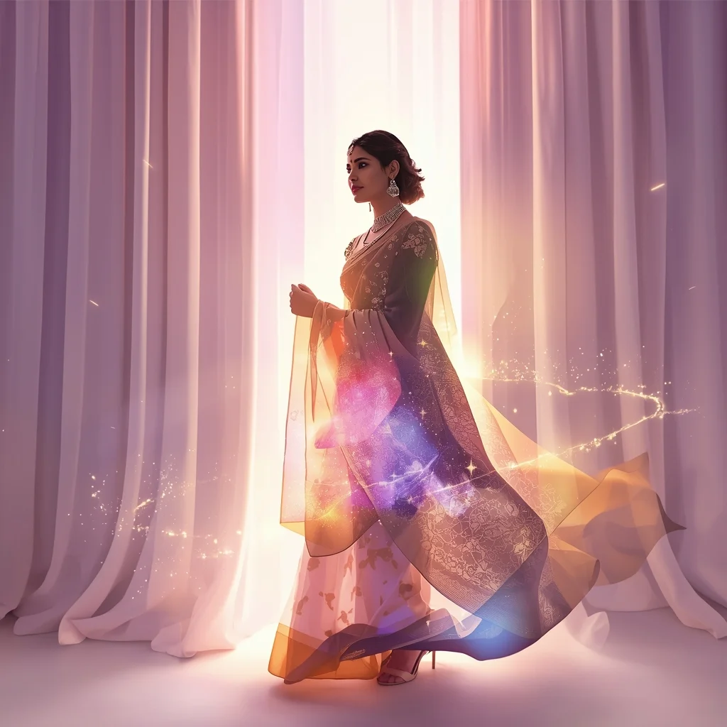 Festive Pastel Saree Sovereign Cosmic Curtain Galaxy Burst Collage | Imperial Symphony Prompt | Saree Selfie Ai Prompt - Girl Prompt