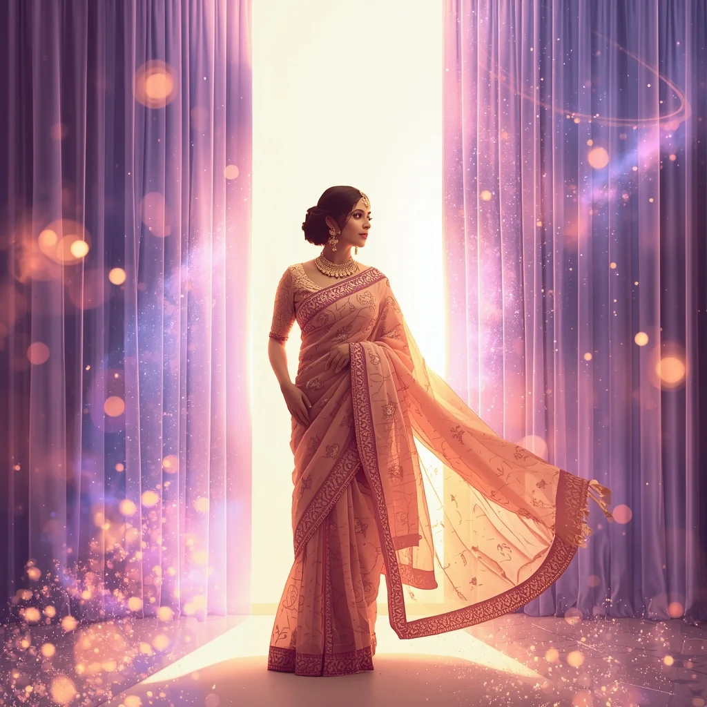 Festive Pastel Saree Sovereign Cosmic Curtain Galaxy Burst Collage | Imperial Symphony Prompt | Wedding Saree Ai Prompt - Girl Prompt