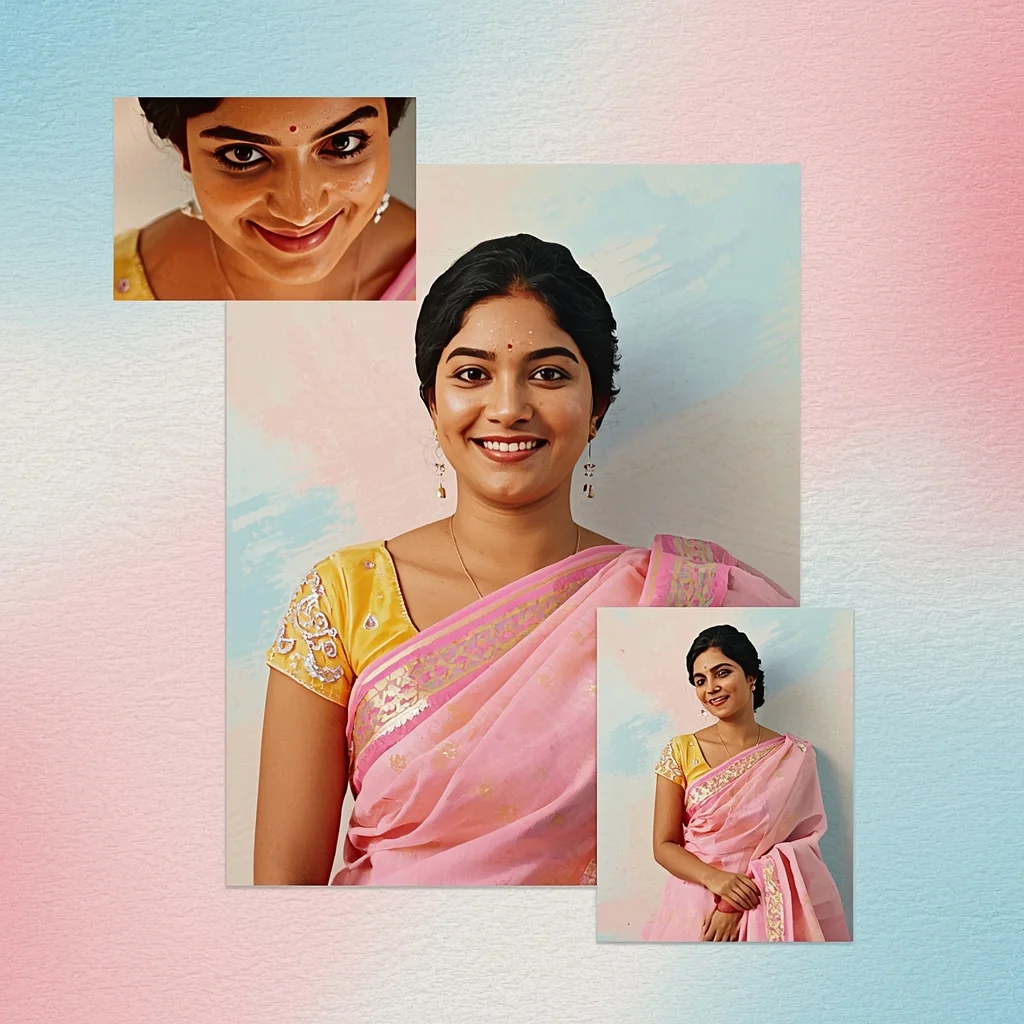 Festive Pastel Saree Texture Canvas Collage | Indian Girl Artistic Surface Aesthetic Soft Cinematic Viral Prompt | Saree Prompt Generator - Girl Prompt