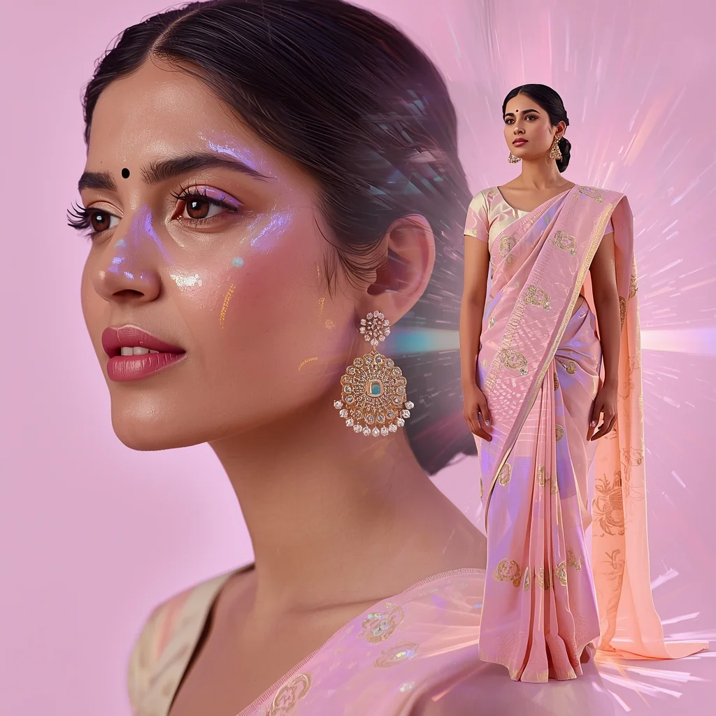 Festive Pastel Saree Time Watches Itself Collage | Self-Referential Flow Luxury Prompt | Aesthetic Saree Ai Prompt - Girl Prompt