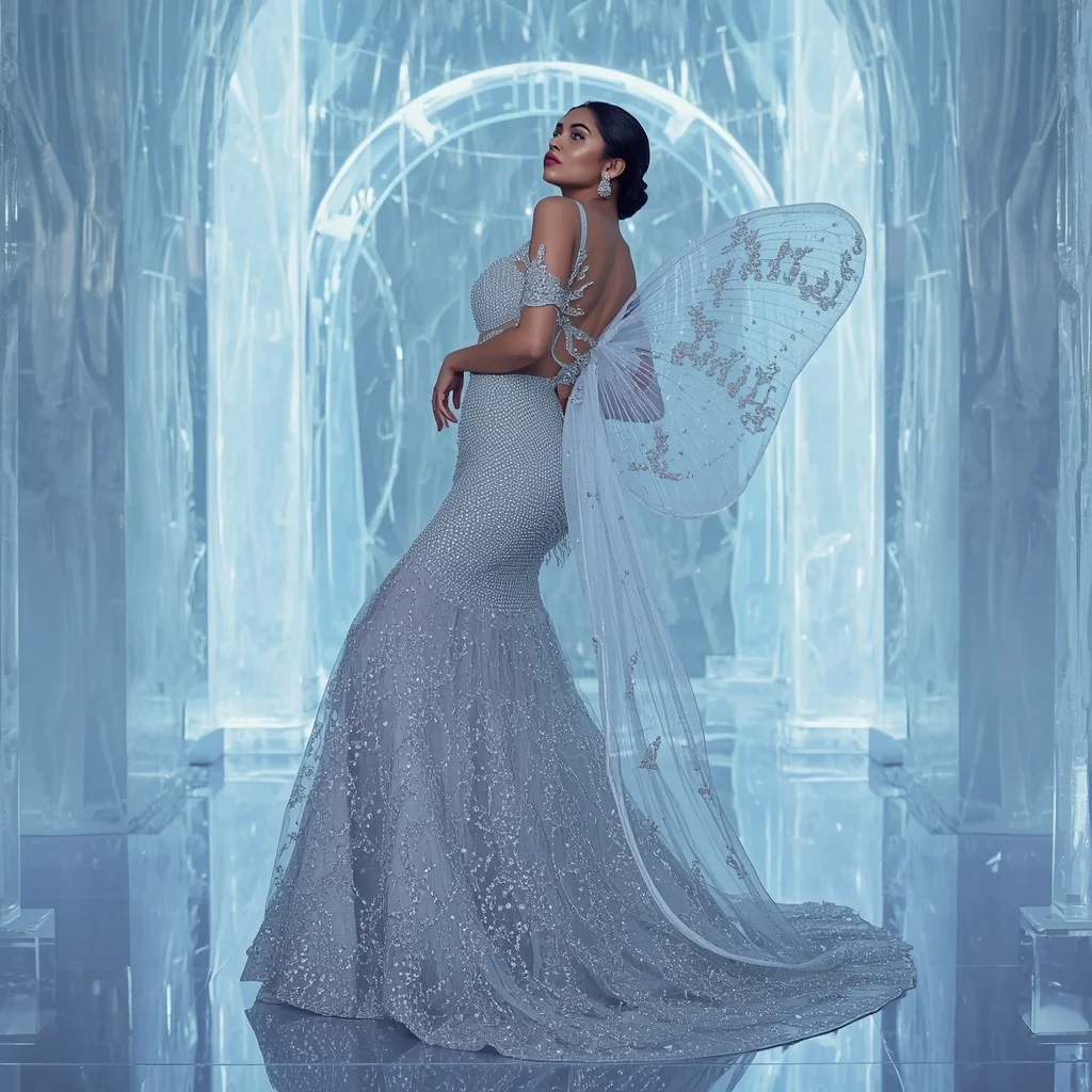 Frozen Butterfly Crystal Saree with Ice Palace Background | ChatGPT Ai Prompt - Girl Prompt