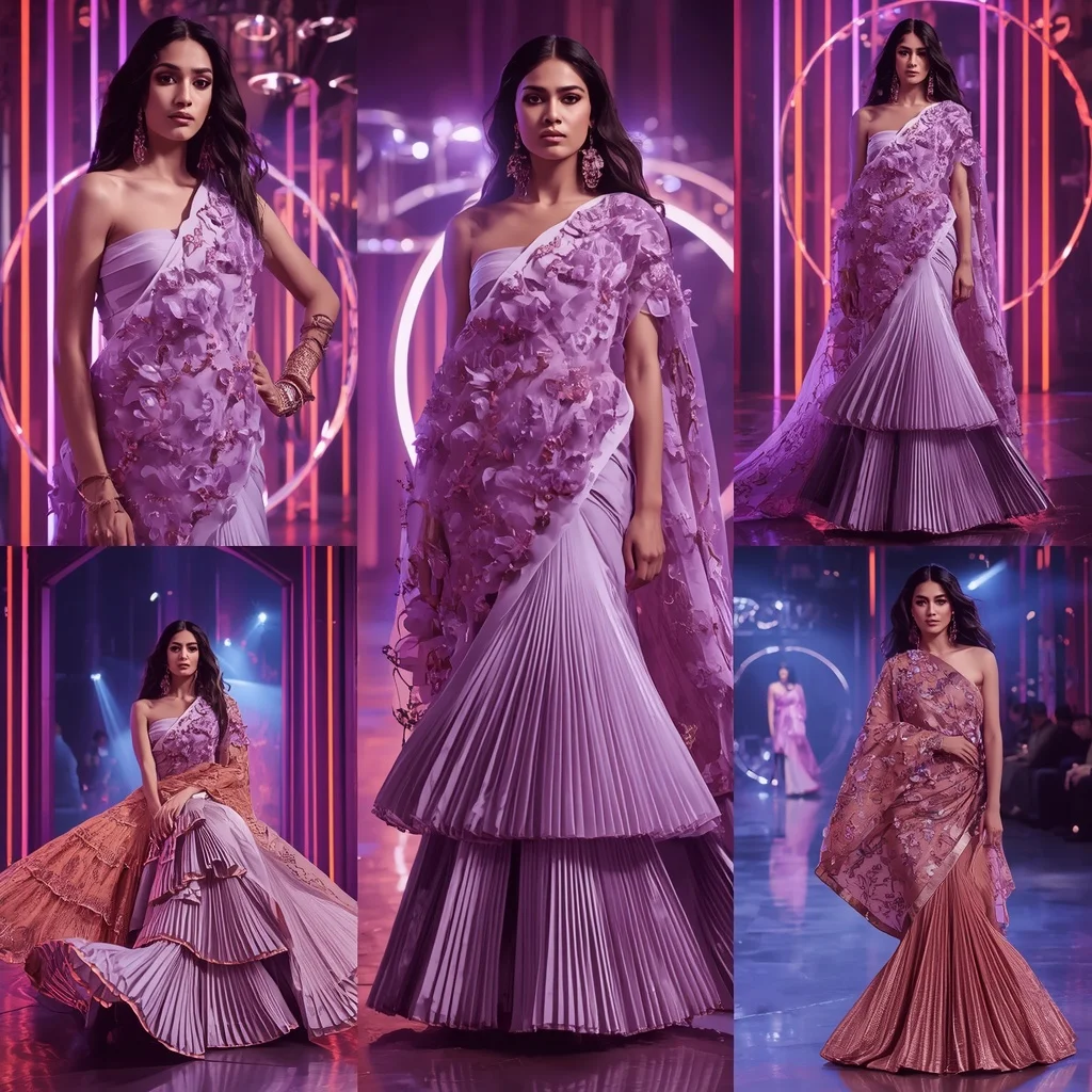 Frozen Orchid Crystal Saree with Floating Infinity Rings | Influencer Ai Prompt - Girl Prompt