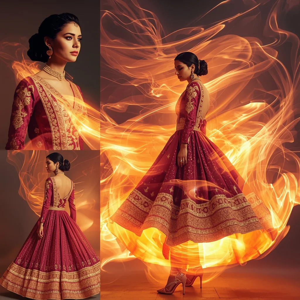 Liquid Light Motion Blending With Paithani Traditional Western Dress | Motivation Ai Prompt - Girl Prompt