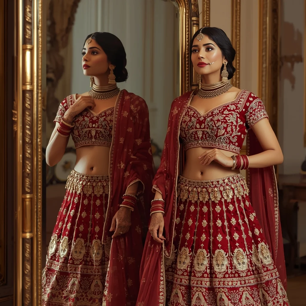 Mirror Reflection Festive Portrait with Dual Angle Composition | Traditional Saree Prompt For Girl In English - Girl Prompt