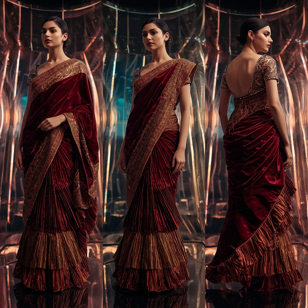 Molten Velvet Saree with Infinity Glass Chamber | Saree Prompt Generator - Girl Prompt