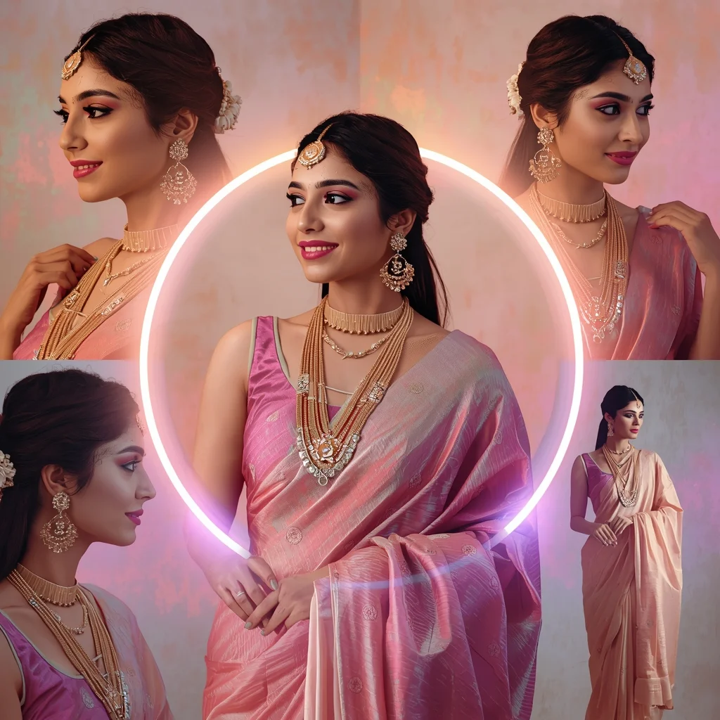 Mystic Pulse Halo Wave Pastel Saree Indian Woman Premium Composition | Saree Photo Ai Prompt - Girl Prompt