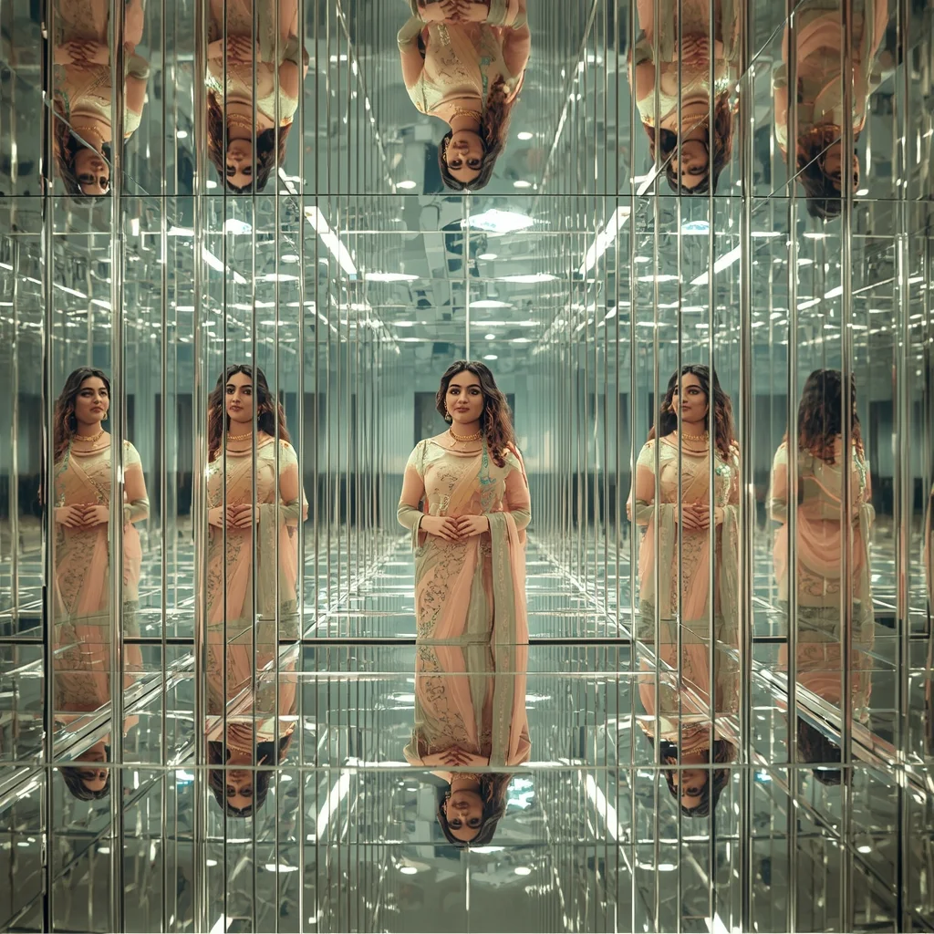 Pastel Saree Infinite Mirror Prism Reflection Depth Universe Cinematic Viral Prompt | Saree Ai Prompt Copy Paste For Gemini - Girl Prompt