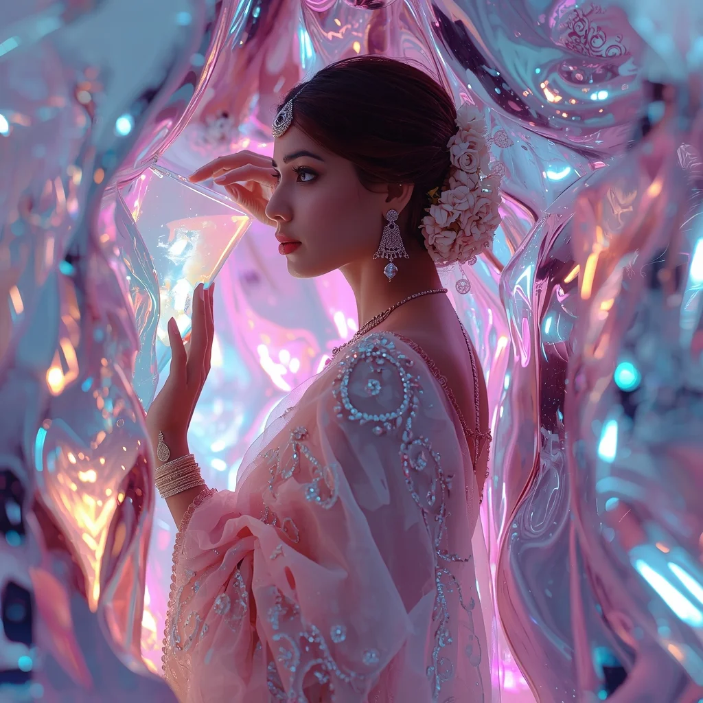 Pastel Saree Liquid Prism Aurora Crystal Light Fusion Dimension Cinematic Viral Prompt | Saree Ai Prompt Copy Paste For Gemini - Girl Prompt