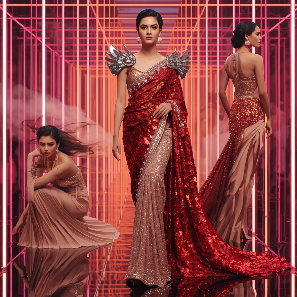 Rose Gold Phoenix Fantasy Saree with Infinite Prism Corridors | Viral Instagram Ai Prompt - Girl Prompt