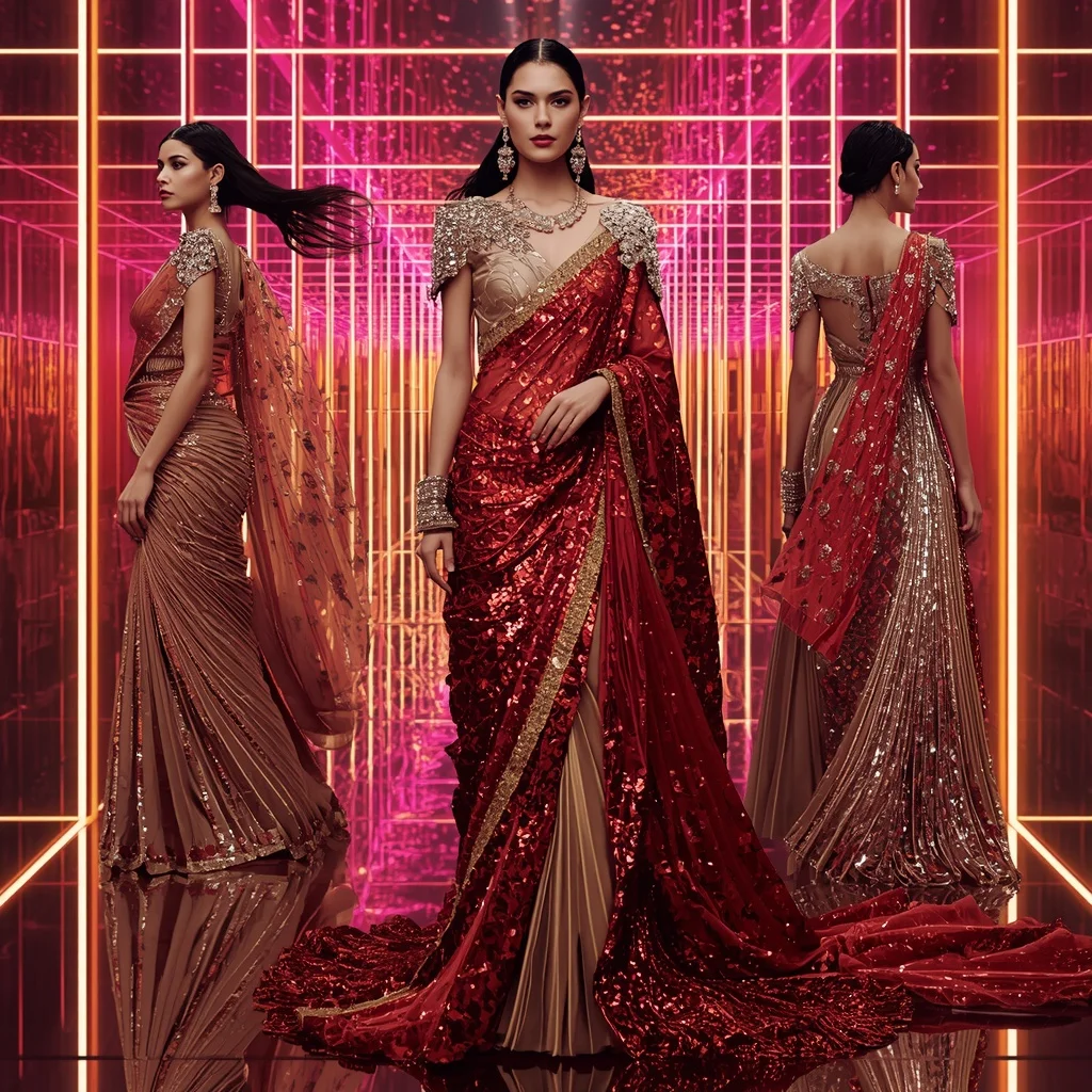 Rose Gold Phoenix Majesty Saree with Infinite Prism Corridors | Gemini Ai Prompt For Girl - Girl Prompt