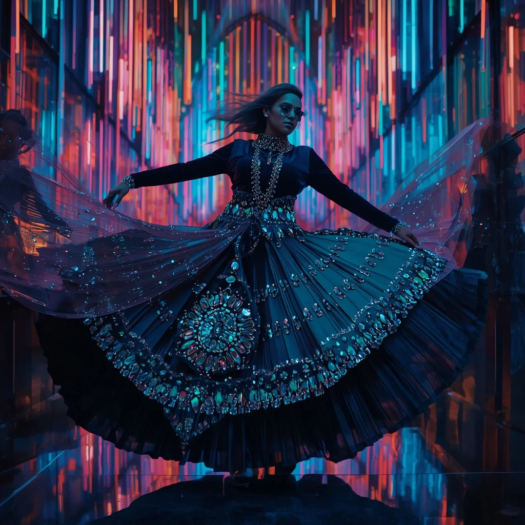 Velvet Galaxy Fantasy Saree with Neon Reflection Orbit Cathedral | Prompt For Gemini Ai Girl Style Trending Instagram - Girl Prompt