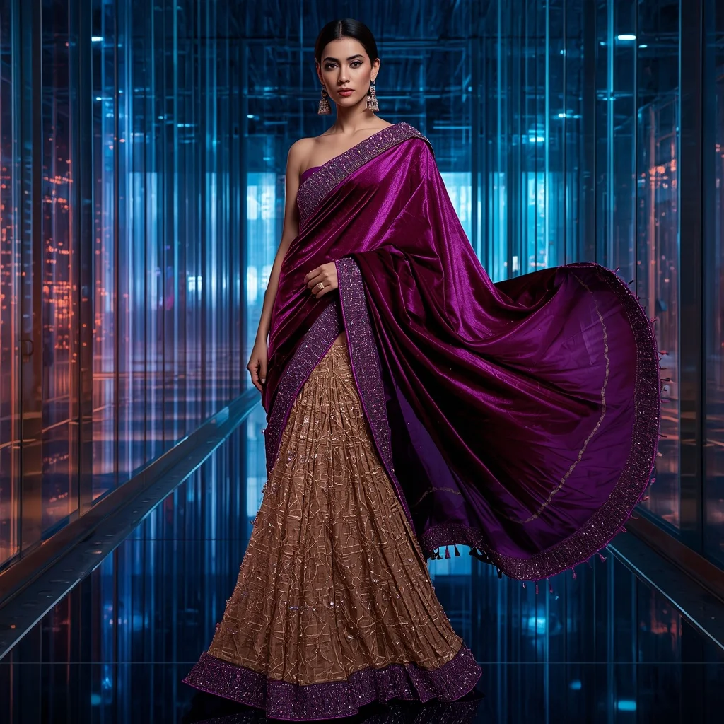 Velvet Prism Festival Saree with LED Glass Palace | Pre Wedding Ai Prompt - Girl Prompt
