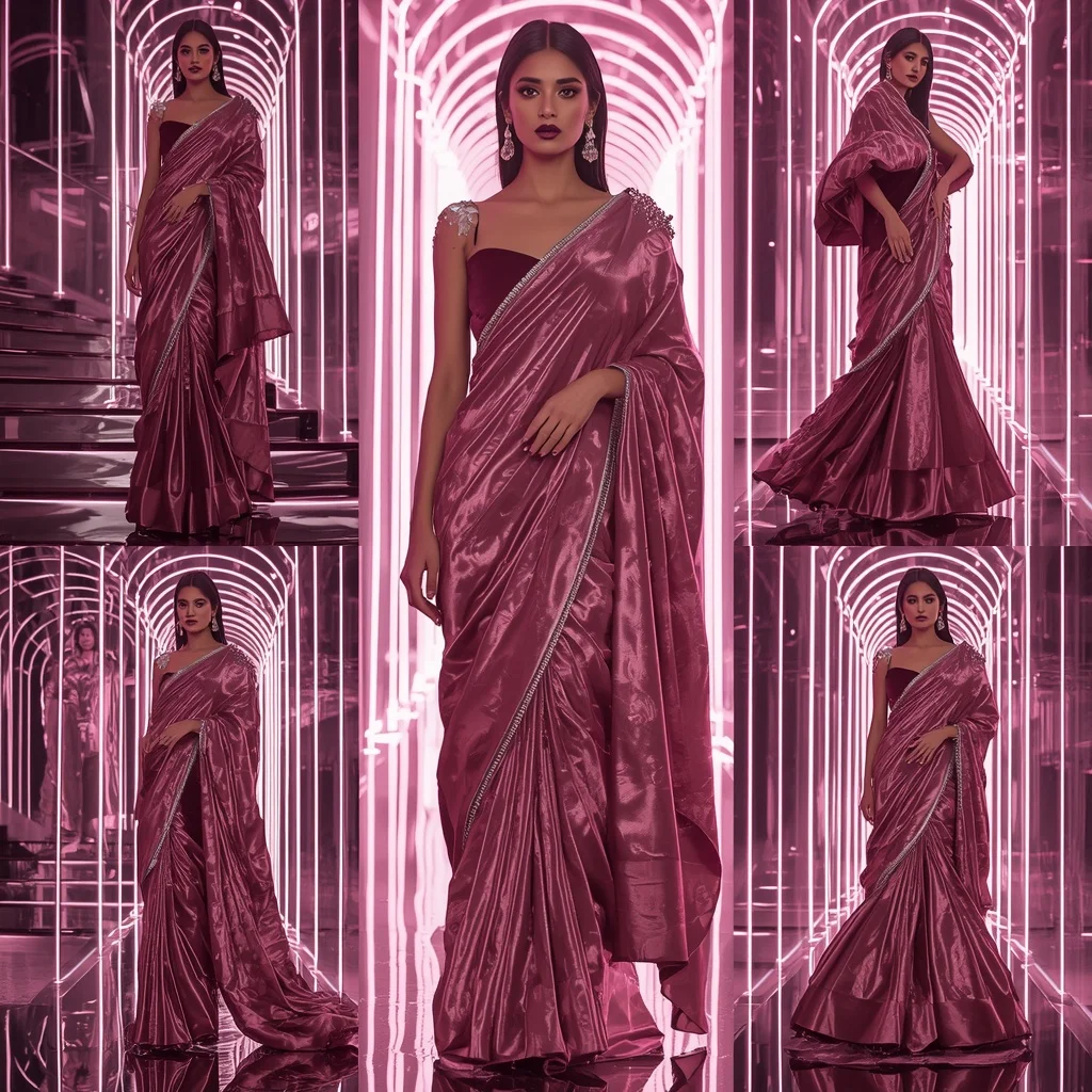 Velvet Rose Crystal Saree with Infinity Neon Chamber | Cute Ai Prompt - Girl Prompt