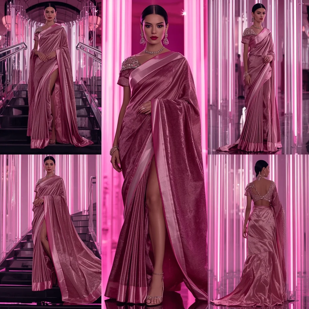 Velvet Rose Crystal Saree with Infinity Neon Chamber | Gemini Ai Photo Prompt - Girl Prompt